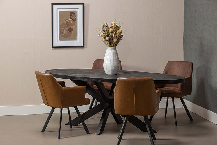 Mangohouten Eettafel Ovaal Oscar 220x110 cm Zwart (5cm)