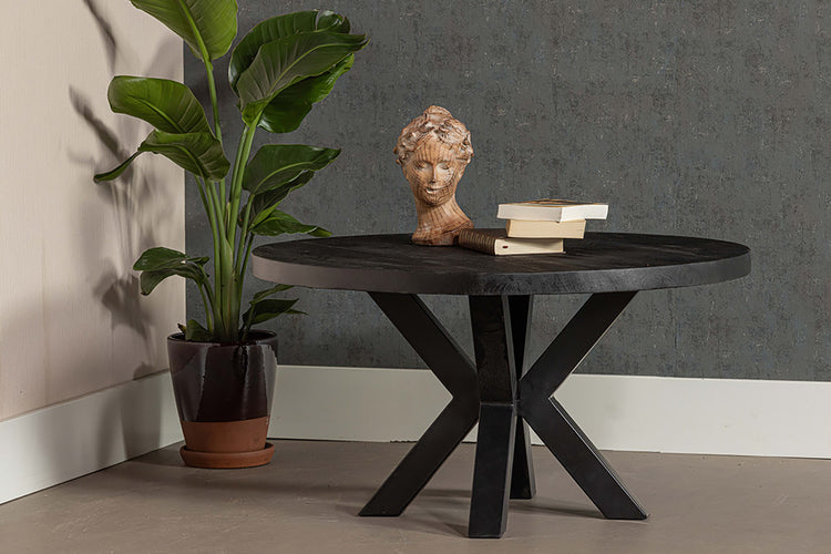 Mangohouten Salontafel Tara Rond 90 cm Zwart