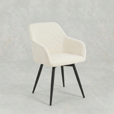 Eetkamerstoel Horsens Wit Bouclé met zwart onderstel