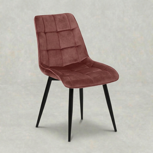 Fluweel roze eetkamerstoel met zwart onderstel