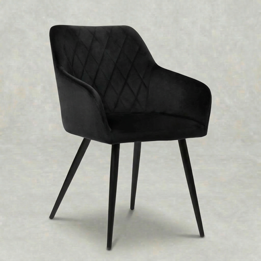 Fluweel zwarte eetkamerstoel met zwart onderstel