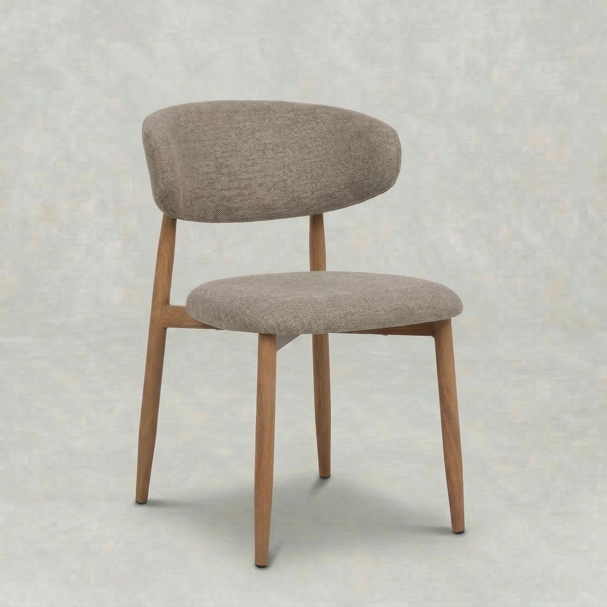 Taupe eetkamerstoel met eiken kleur onderstel