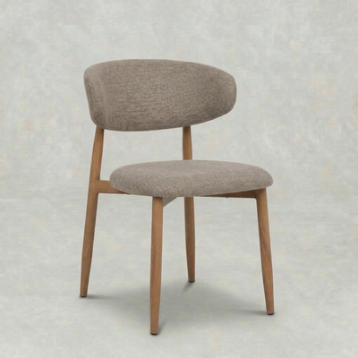 Eetkamerstoel Japandi Taupe met eik onderstel