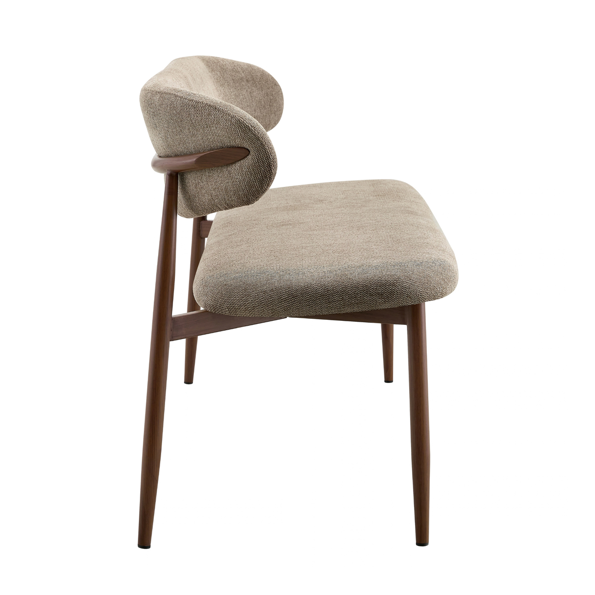 Eetkamerbank Japandi Sora 160 cm Taupe met walnoot onderstel