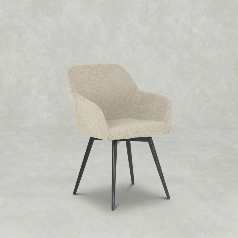 Boucle zand eetkamerstoel met zwart onderstel