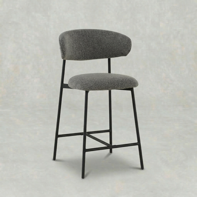 Barkruk Falun Donkergrijs Bouclé met zwart onderstel