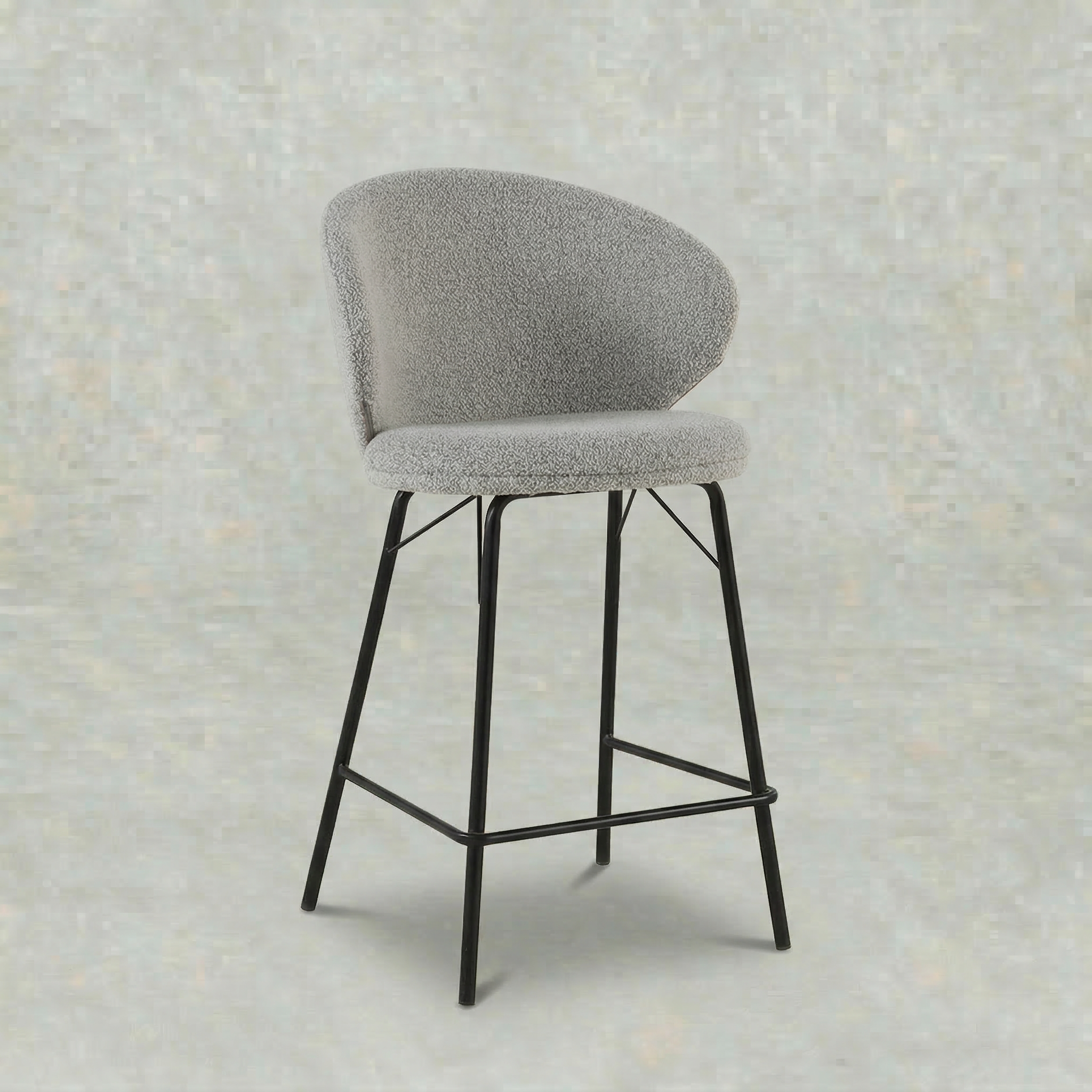 Beige boucle barkruk met zwart onderstel