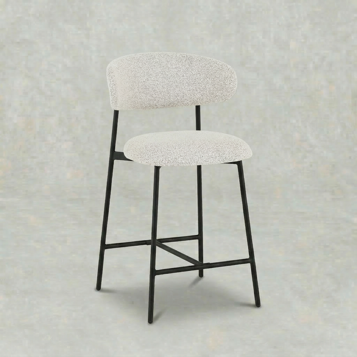 Boucle beige barkruk met zwart onderstel