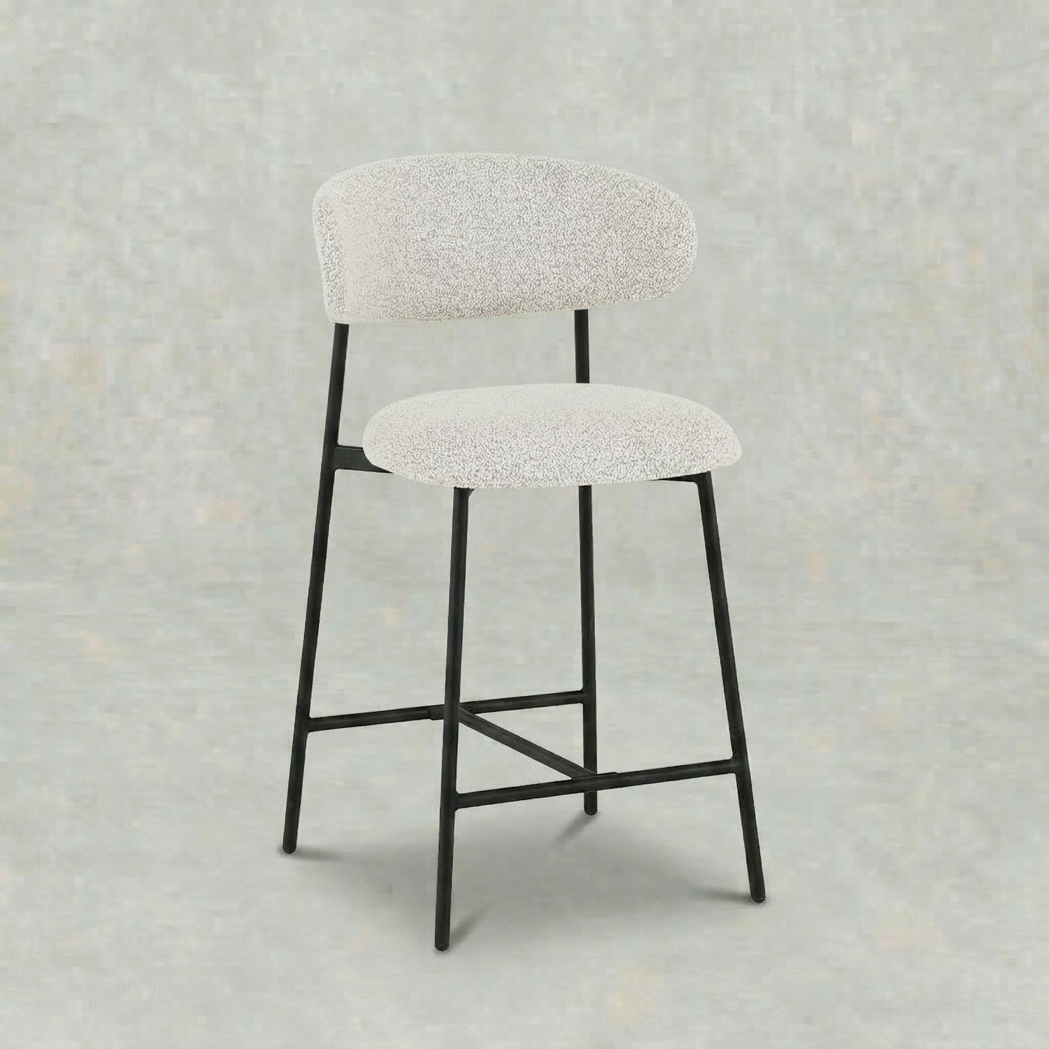 Boucle beige barkruk met zwart onderstel