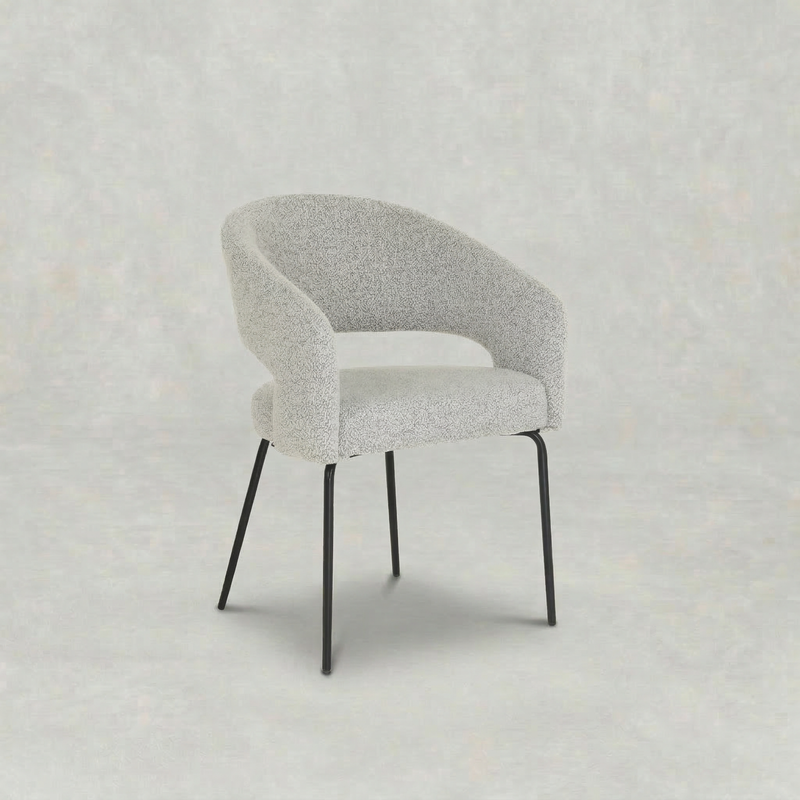 Boucle beige eetkamerstoel met zwart onderstel