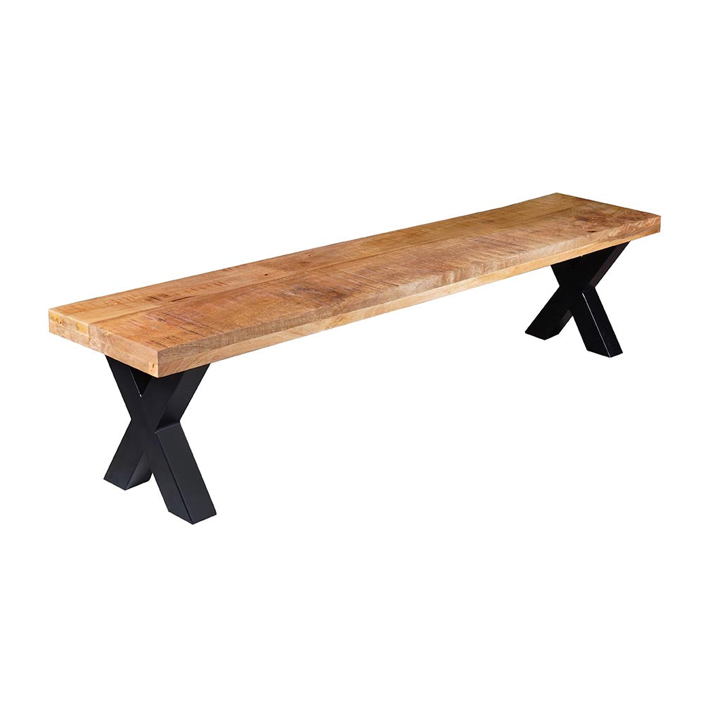 Mangohouten eetkamerbank Cedric X-poot 200x40 cm