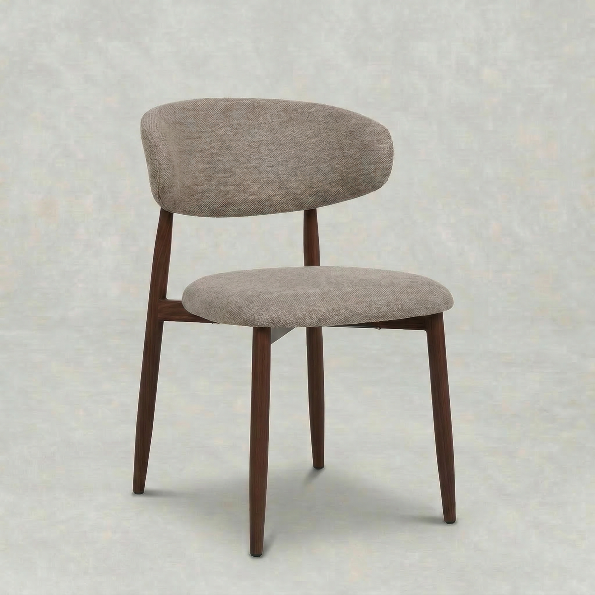 Taupe eetkamerstoel met walnoot kleur onderstel