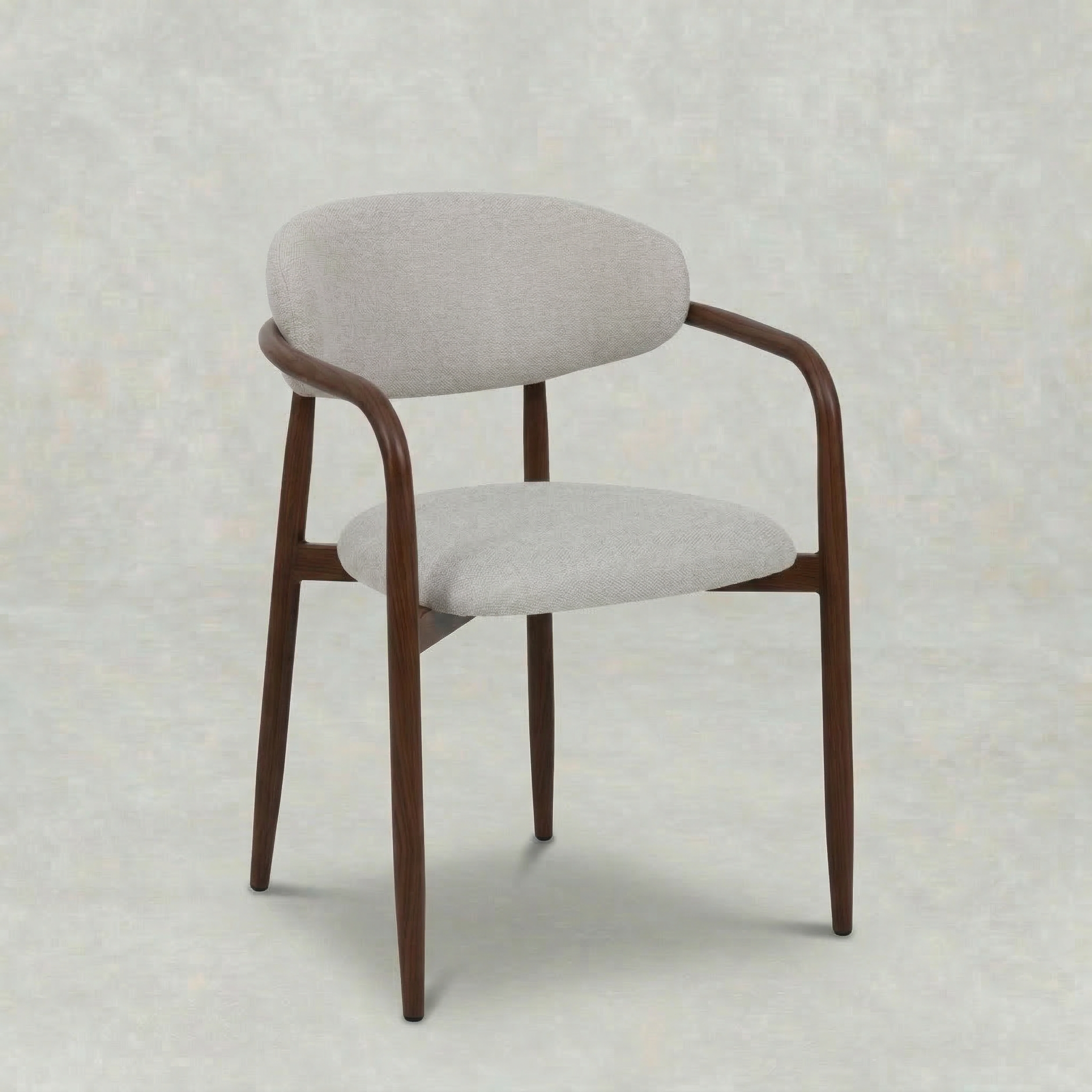 Beige eetkamerstoel met walnoot kleur onderstel