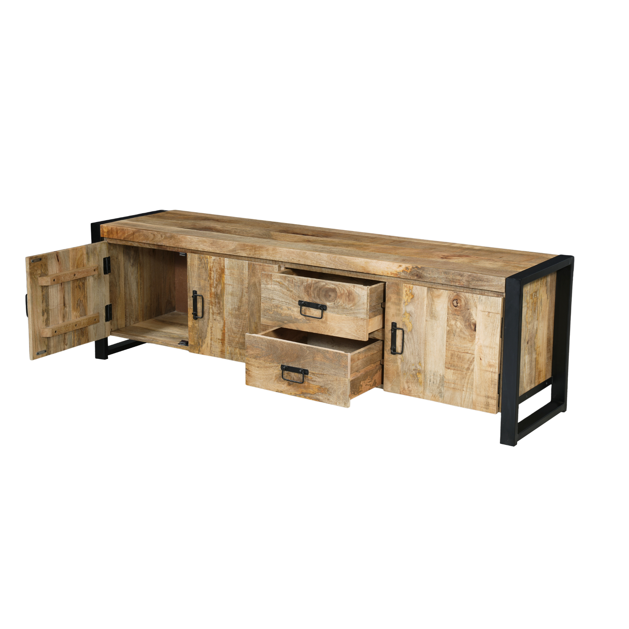 Mangohouten Tv Meubel Britt 180 cm 3 deuren 2 lades