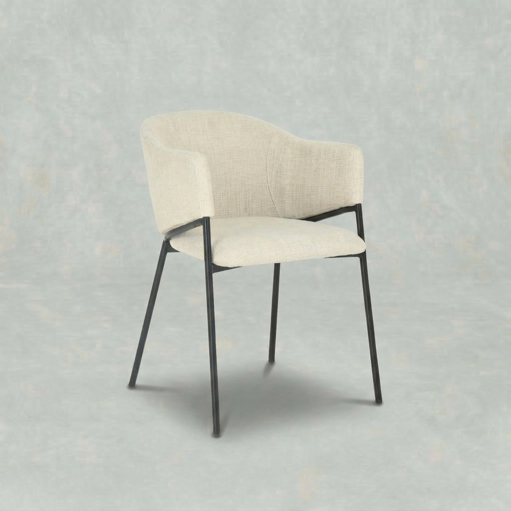 Linnen beige eetkamerstoel met zwart onderstel