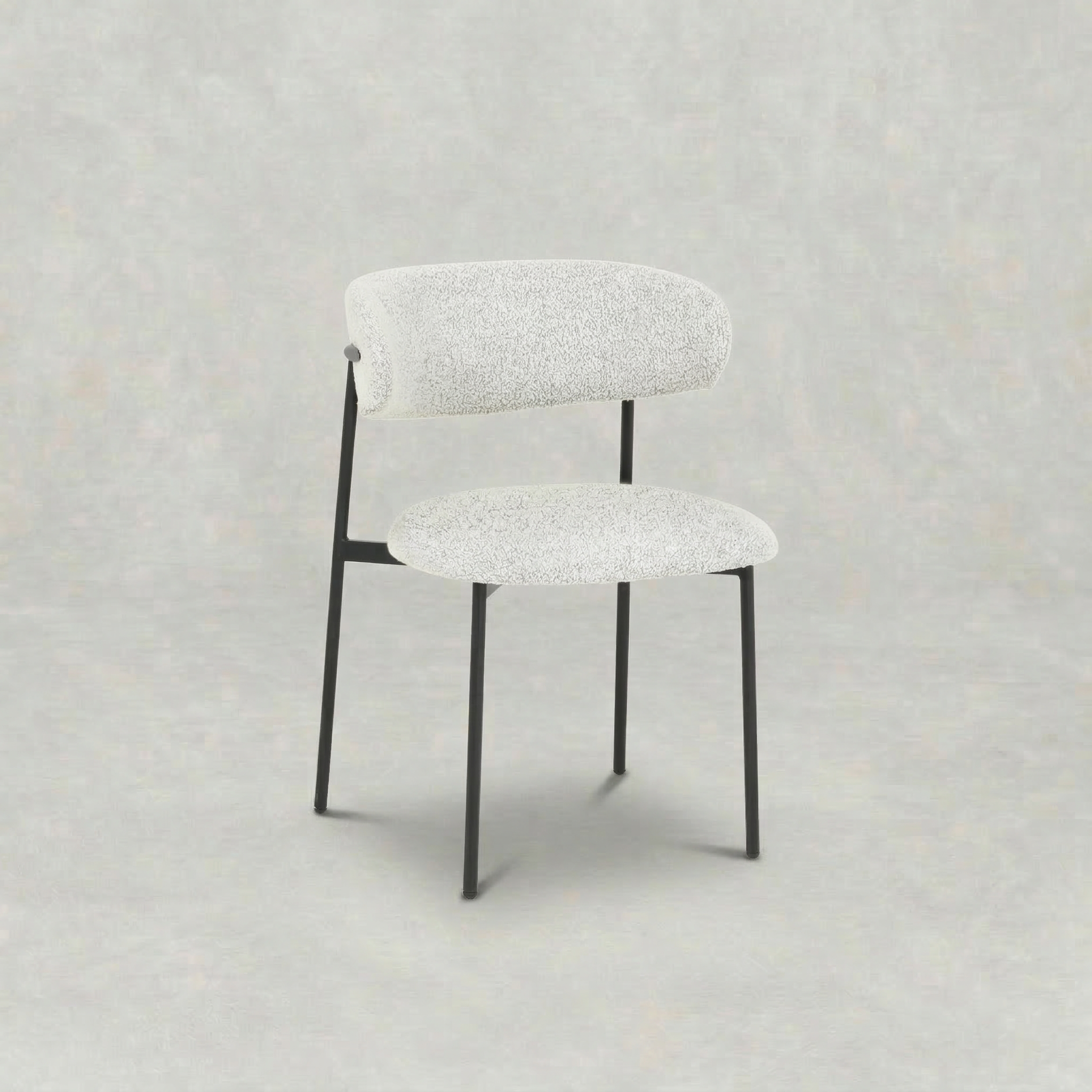 Boucle beige eetkamerstoel met zwart onderstel