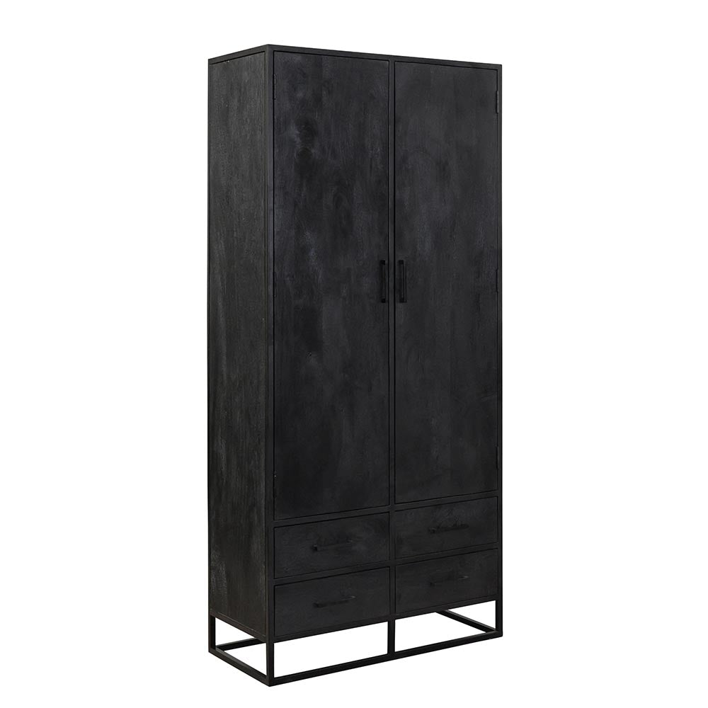 zwarte wandkast van mangohout met lades 90 cm breed