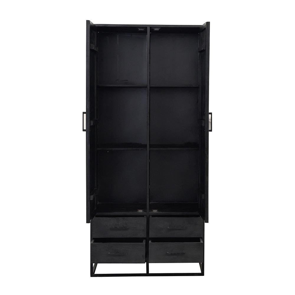 zwarte wandkast van mangohout met lades 90 cm breed