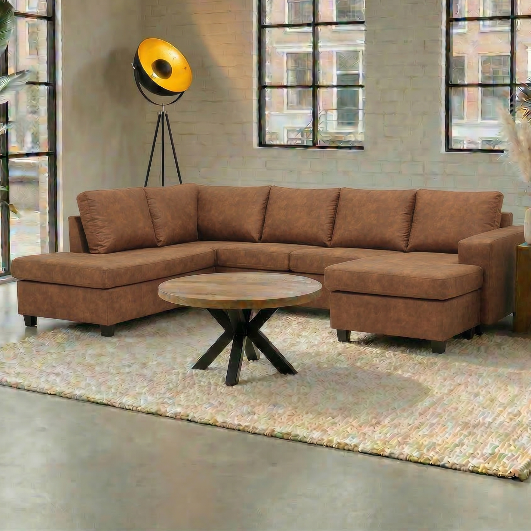 Hoekbank Santiago 4-zits U-opstelling Links Cognac