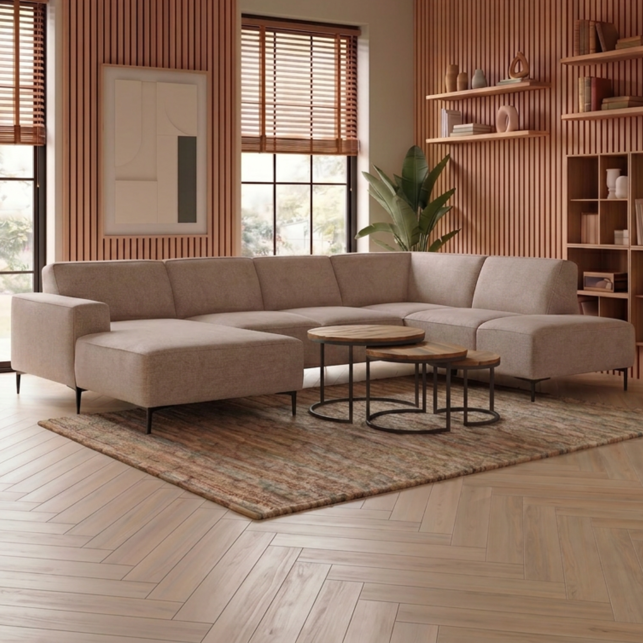 Hoekbank Soren 5-zits Rechts U-opstelling Beige