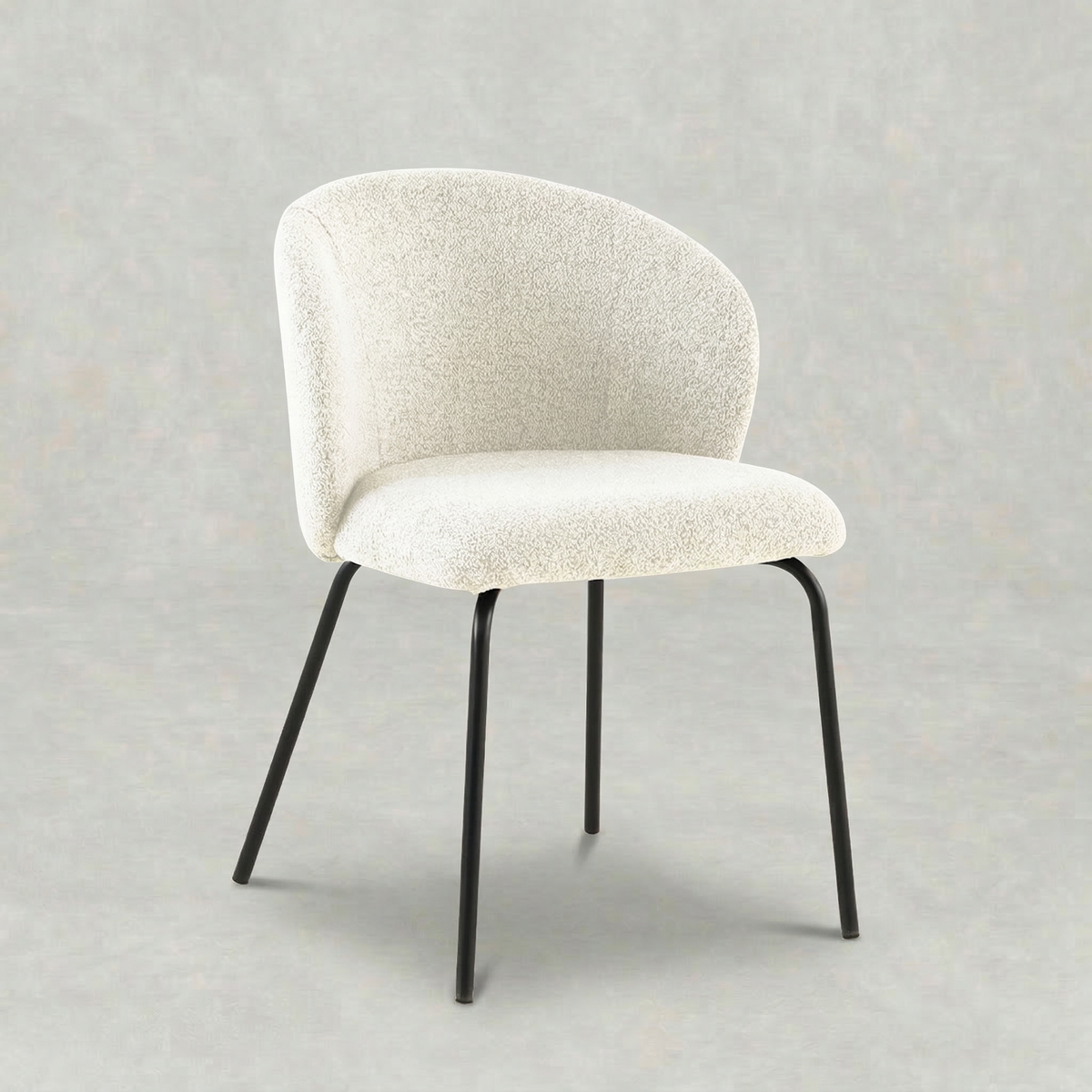Boucle witte eetkamerstoel met zwart onderstel