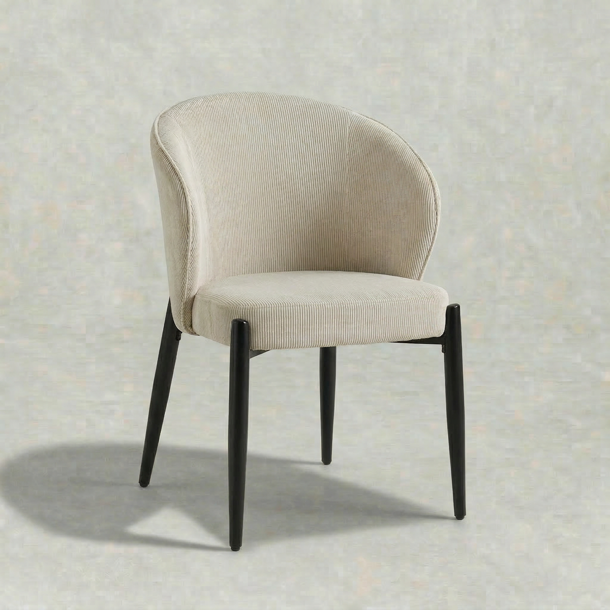 Beige rib eetkamerstoel met zwart onderstel