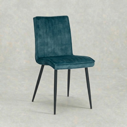 Donkerblauwe eetkamerstoel met zwart onderstel