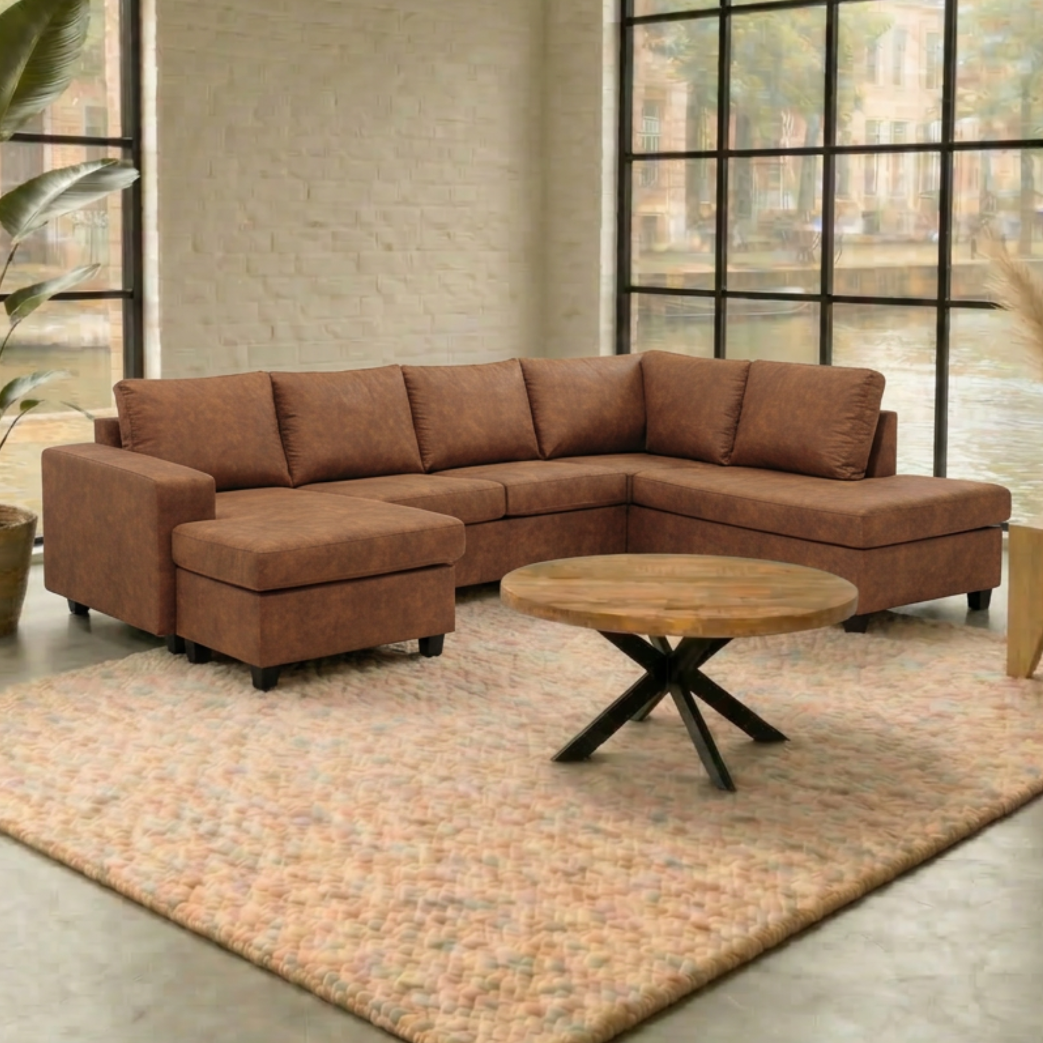 Hoekbank Santiago 4-zits U-opstelling Rechts Cognac