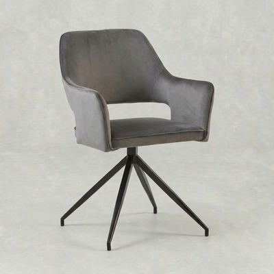 Eetkamerstoel Stevns Grijs Fluweel met zwart onderstel