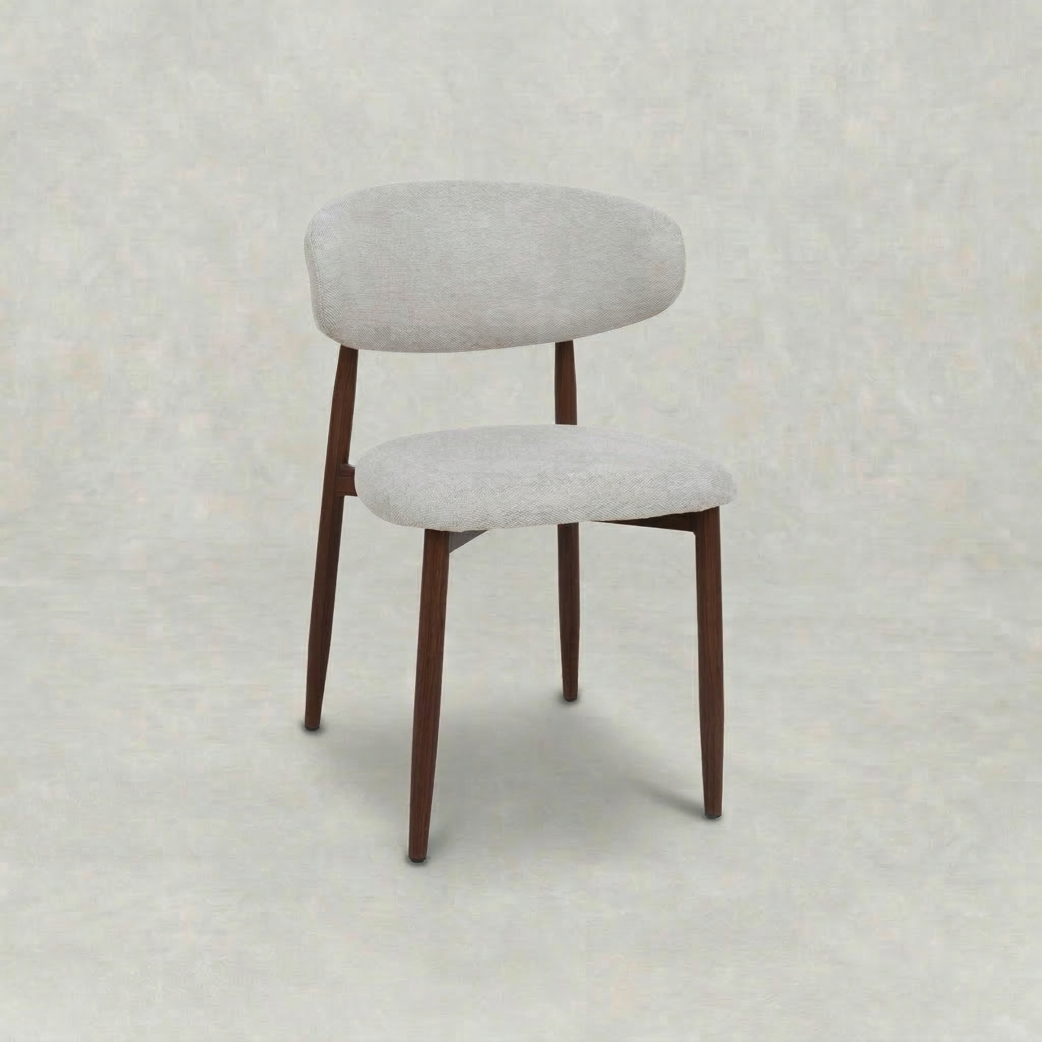 Beige eetkamerstoel met walnoot kleur onderstel