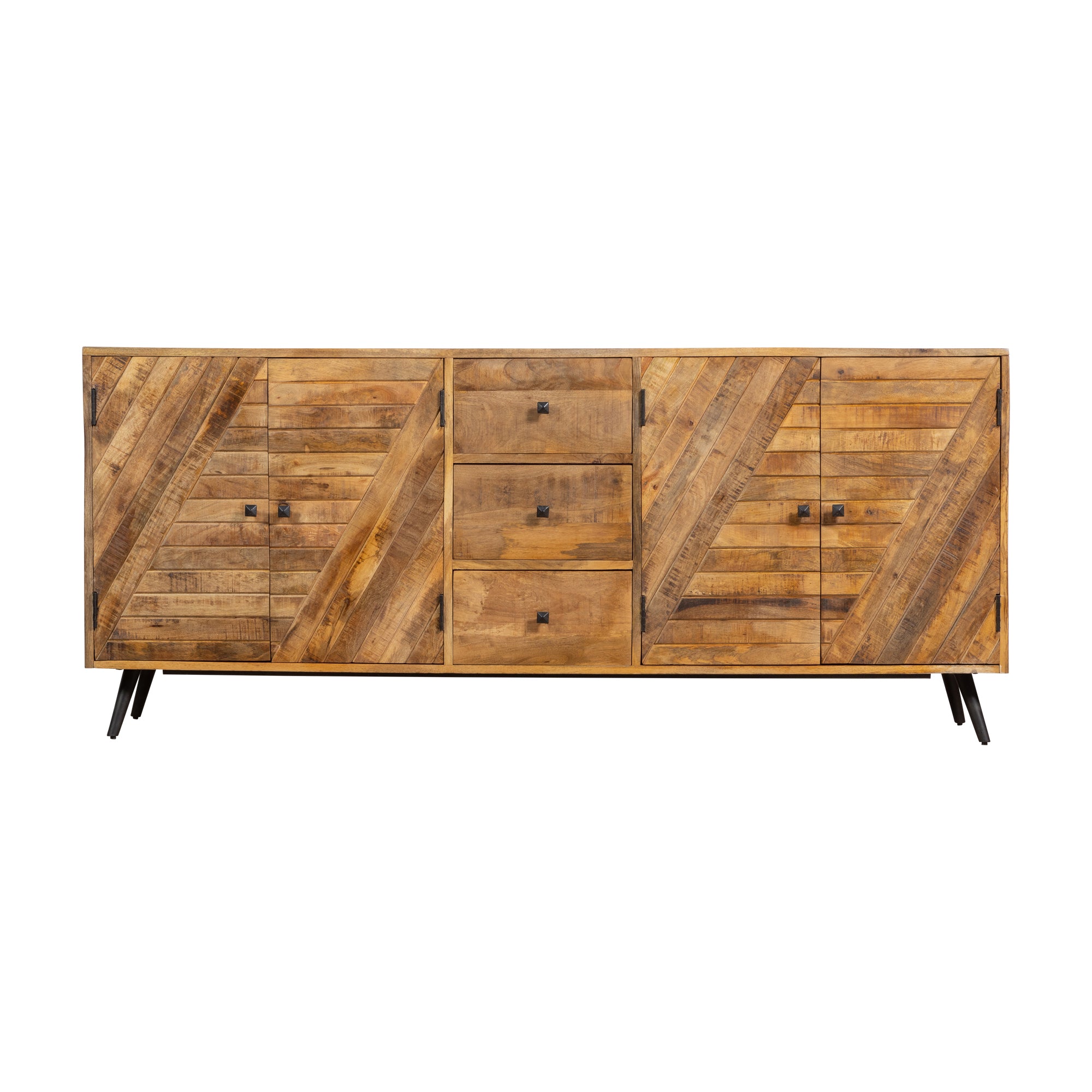 dressoir van mangohout met schuin geplaatste latten 200 cm breed