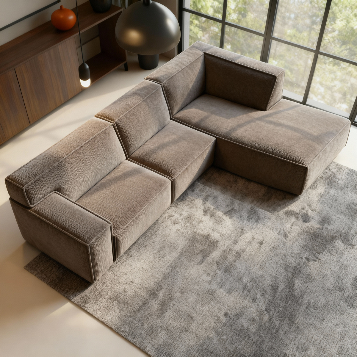 Hoekbank links, 4-zits taupe 