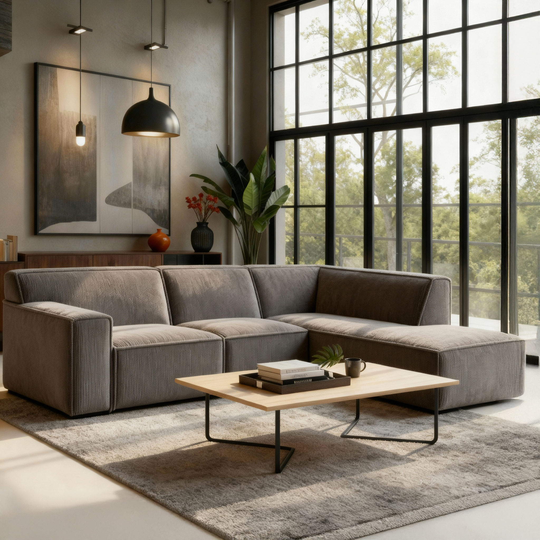 Hoekbank links, 4-zits taupe 
