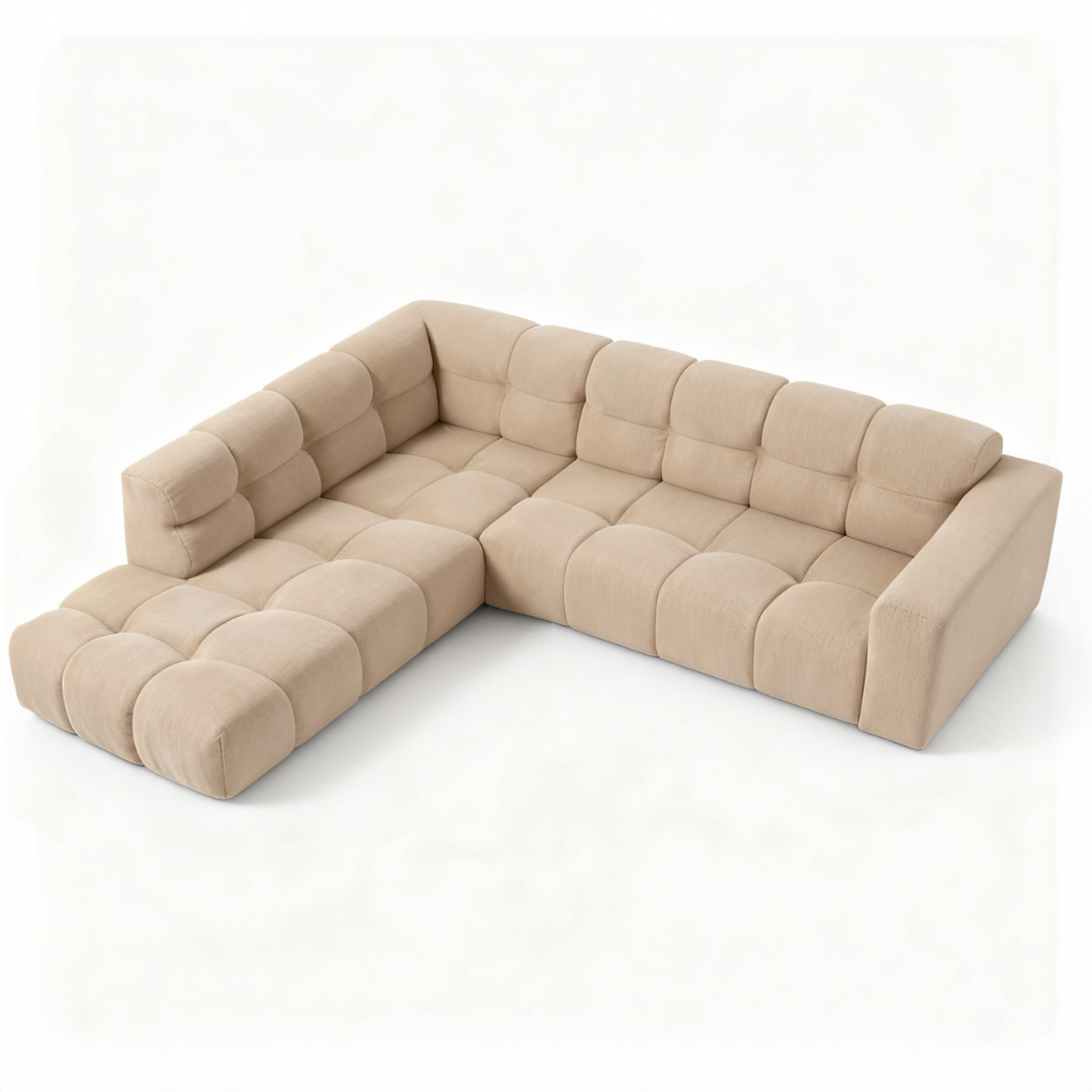 Crème hoekbank links, 4-zits 