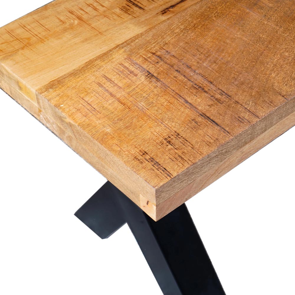Mangohouten eetkamerbank Cedric X-poot 200x40 cm