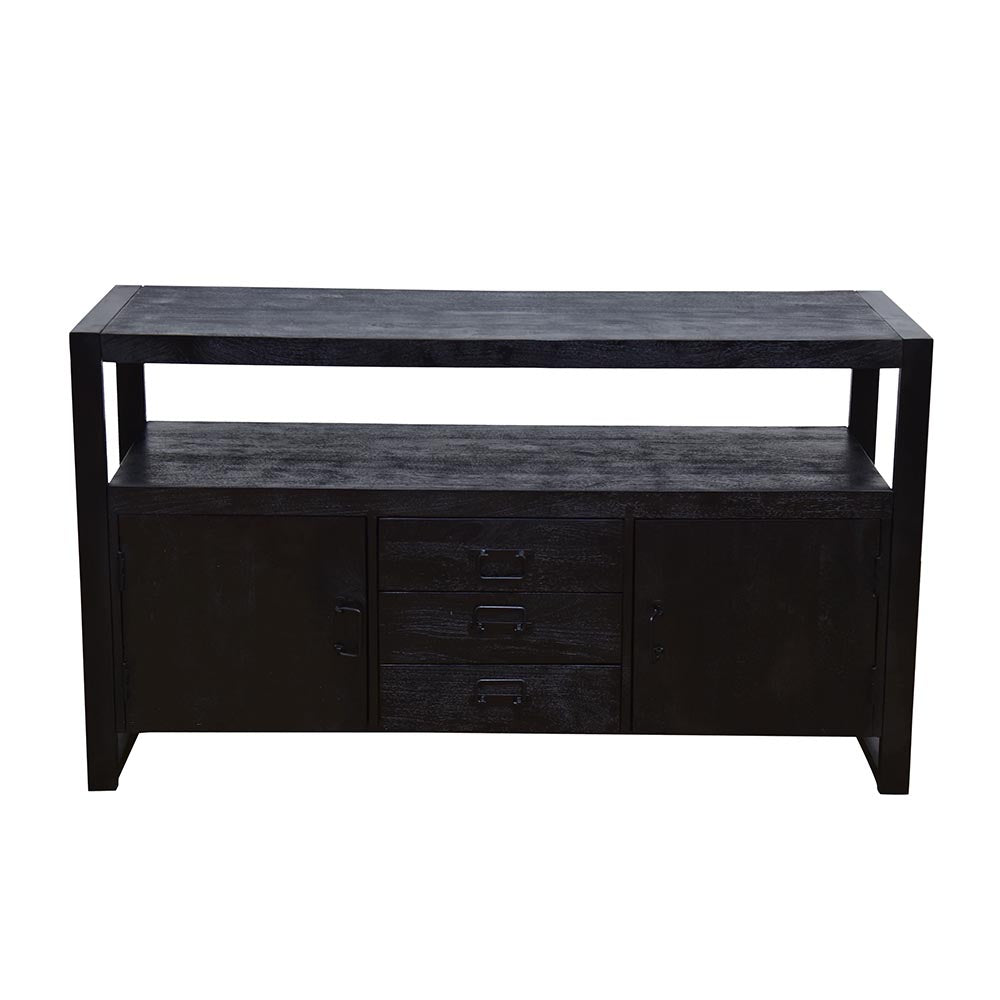 robuust dressoir zwart mangohout met deurtjes en lades 140 cm breed