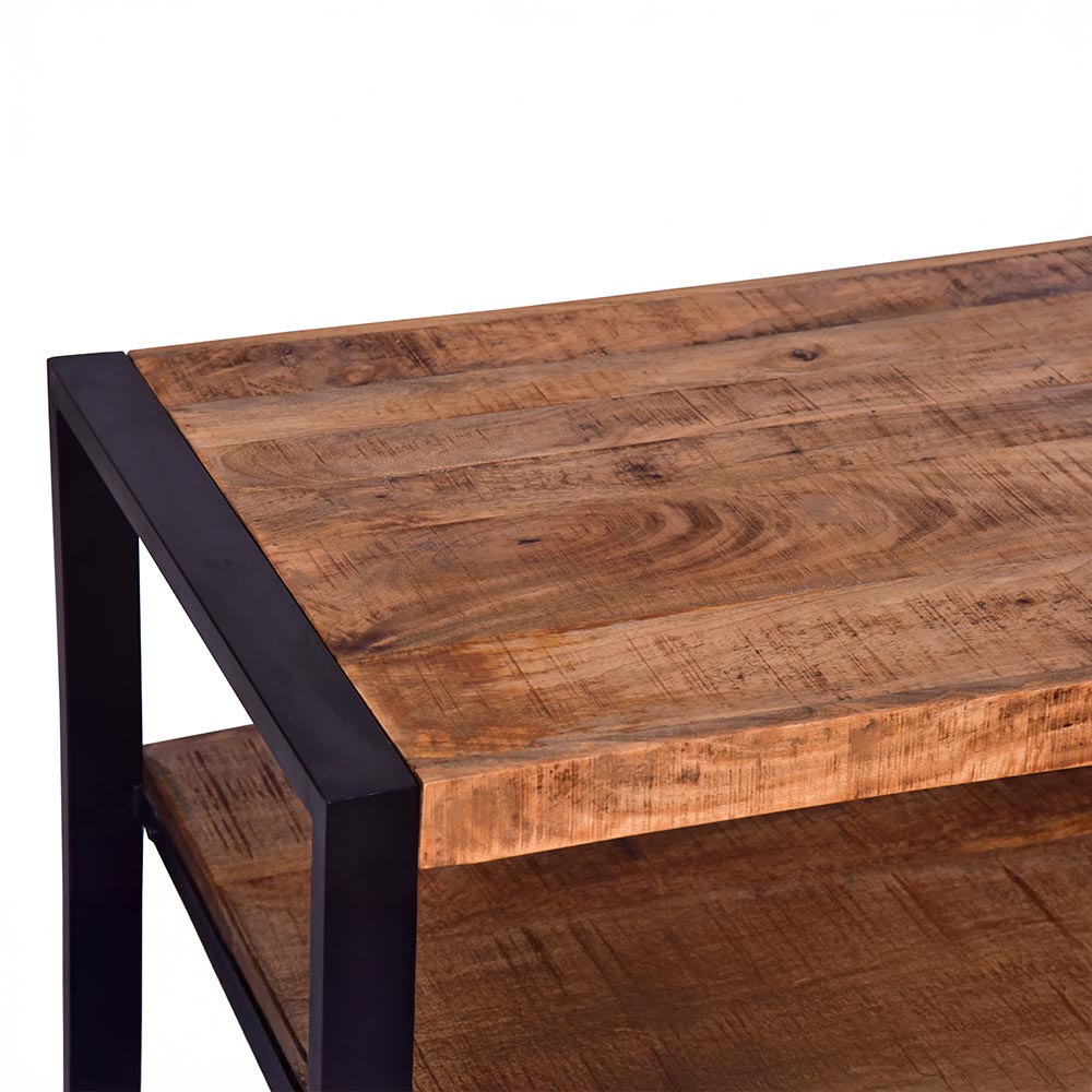 Eenvoudige salontafel van mangohout met dubbele laag 110 cm lang