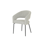 ronde eetkamerstoel beige boucle stof met open rug