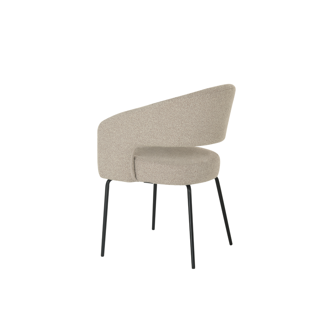 ronde eetkamerstoel zand boucle stof met open rug
