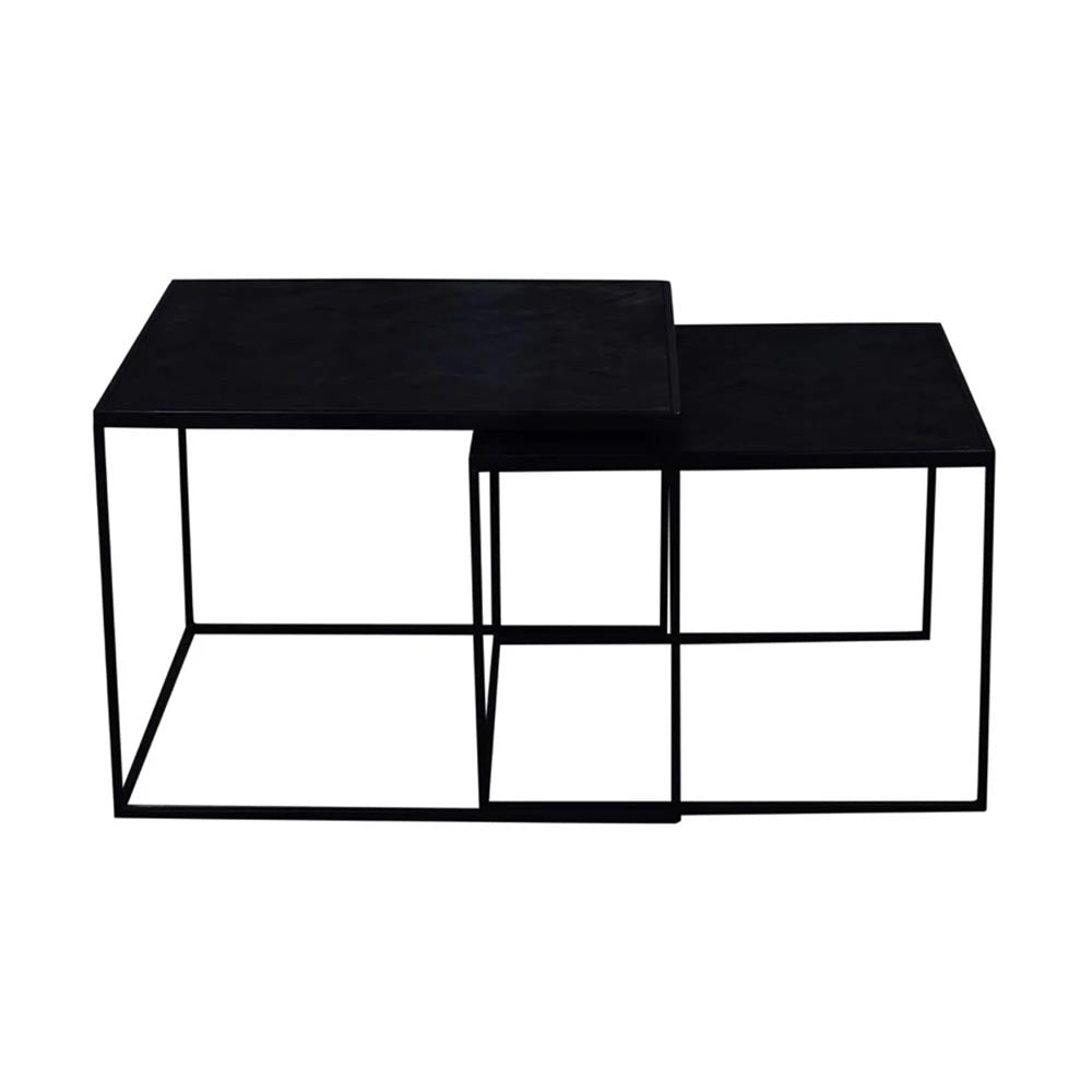 salontafel set van 2 van zwart mangohout met visgraatpatroon