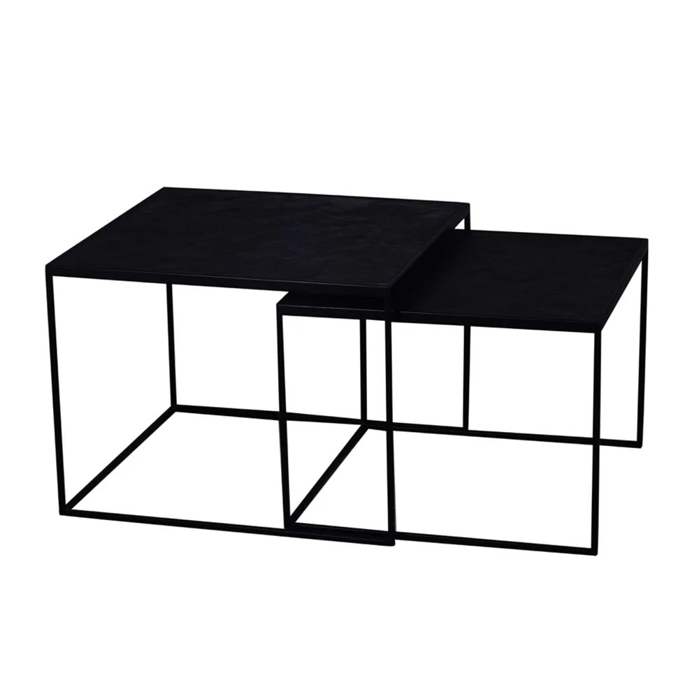salontafel set van 2 van zwart mangohout met visgraatpatroon