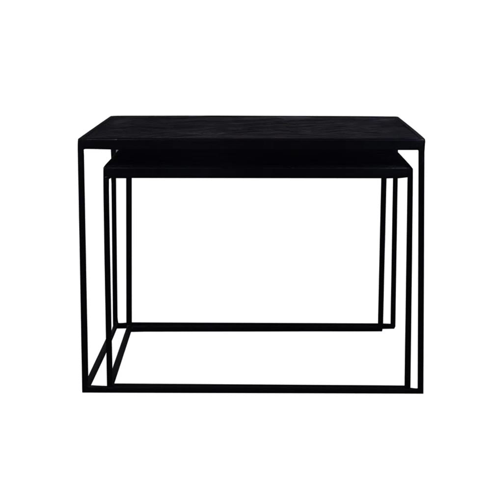 salontafel set van 2 van zwart mangohout met visgraatpatroon