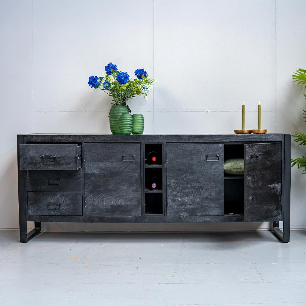 Mangohouten Dressoir Kelvin 200 cm Zwart