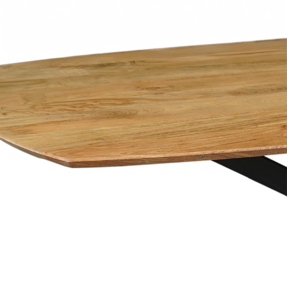 eettafel deens ovaal met dun mangohouten blad en metalen spinpoot 160 cm breed
