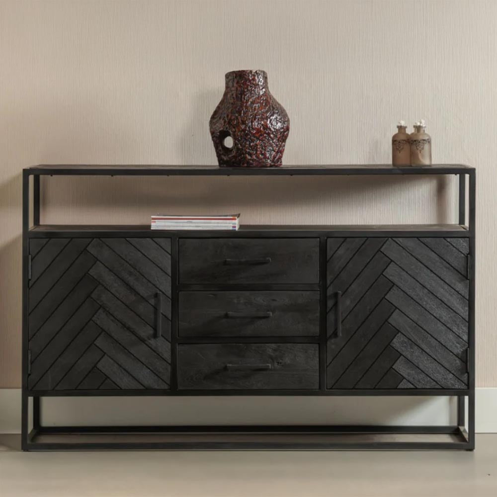 Mangohouten Dressoir 145 cm Hoog Zwart