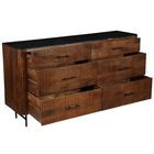 mangohouten dressoir met latjes en marmeren blad en afgeronde hoeken 175 cm breed