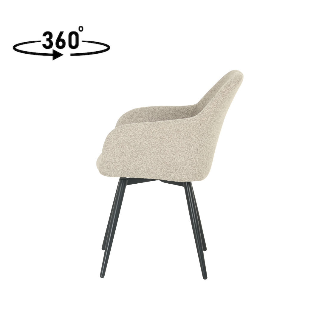 eetkamerstoel met armleuning zand boucle