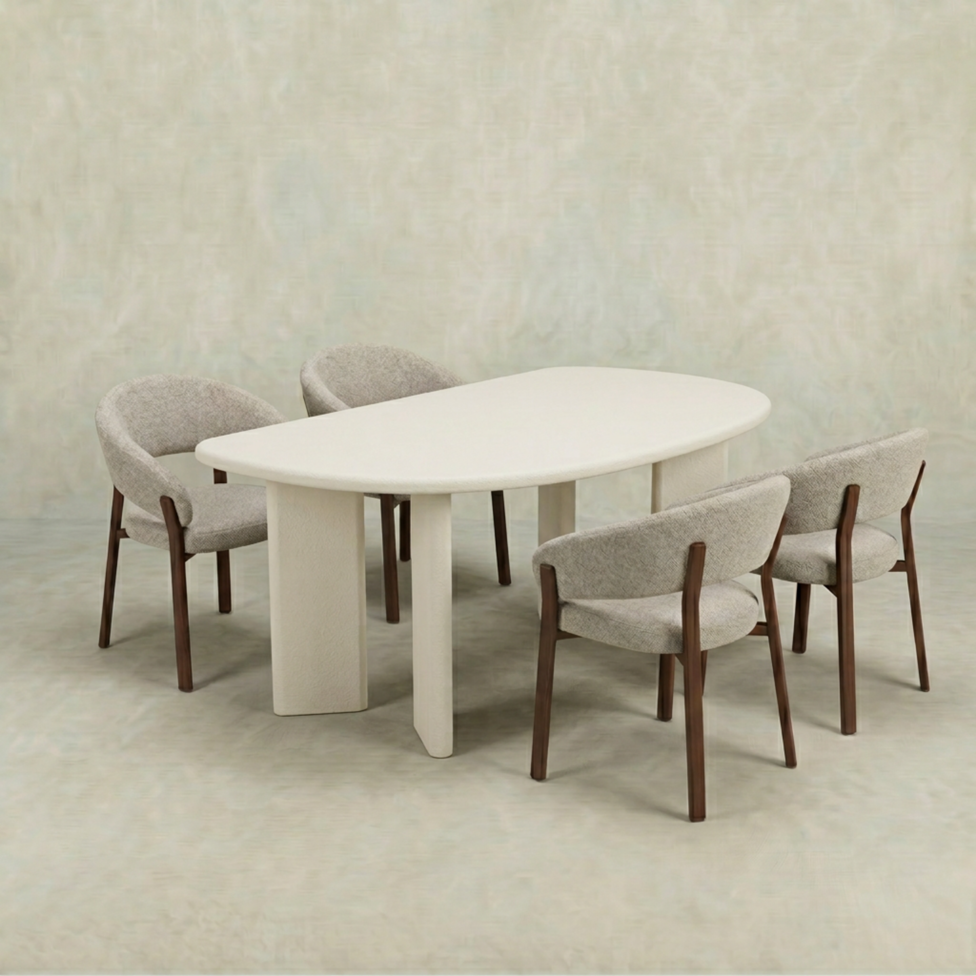 Eettafel Organisch Maya Microcement Paneelpoot 210 cm Wit