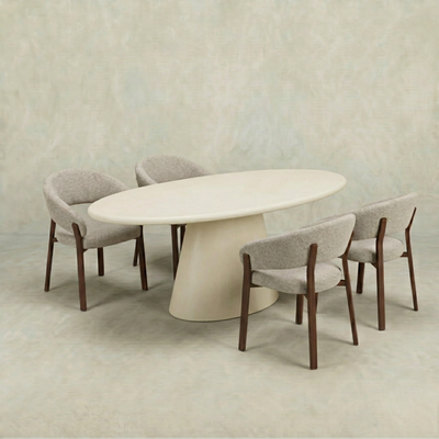Eettafel Ovaal Maya Microcement Kegelpoot 200 cm Beige