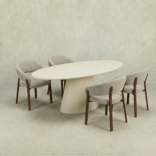 Eettafel Ovaal Maya Microcement Kegelpoot 200 cm Beige